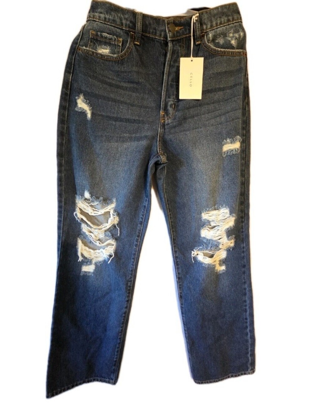 Cello Dad Jeans Super High Rise Distressed destroyed ripped baggy blue Size 9 - Picture 3 of 17